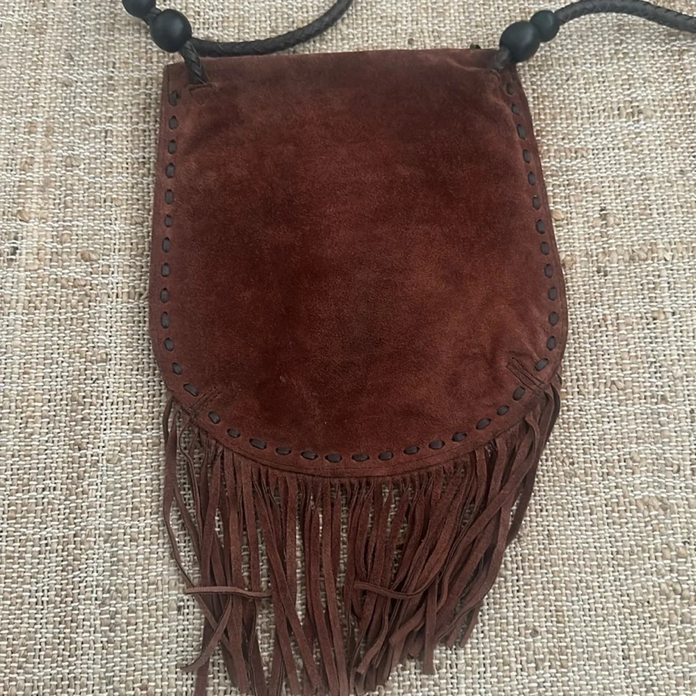 Lucky Brand Foxy Lady Fringe Brown Suede Crossbody Purse Bag - Picture 9 of 11